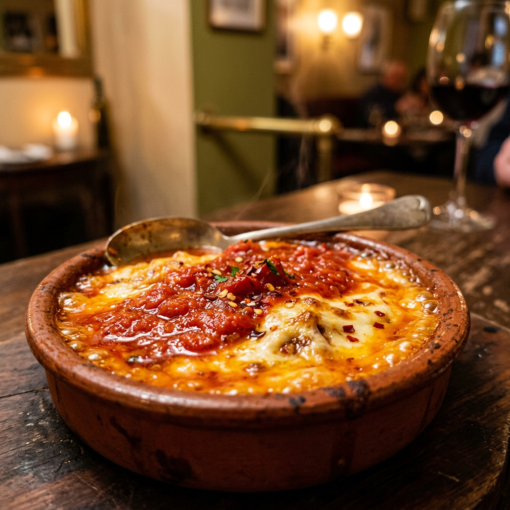 Provolone all'Arrabbiata / Provolone con Salsa Arrabbiata Picante · MalAmore, cucina italiana en Alcobendas