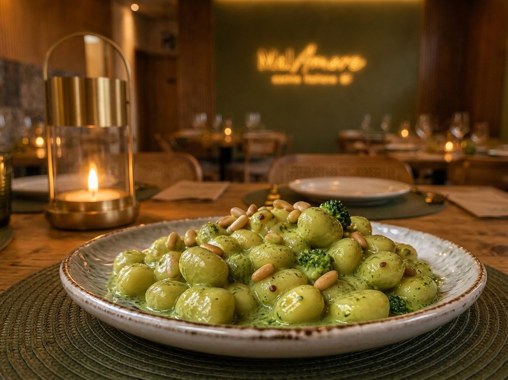 Gnocchetti di Patate con Crema di Broccoli / Gnocchetti de Patata con Crema de Brócoli · MalAmore, cucina italiana en Alcobendas