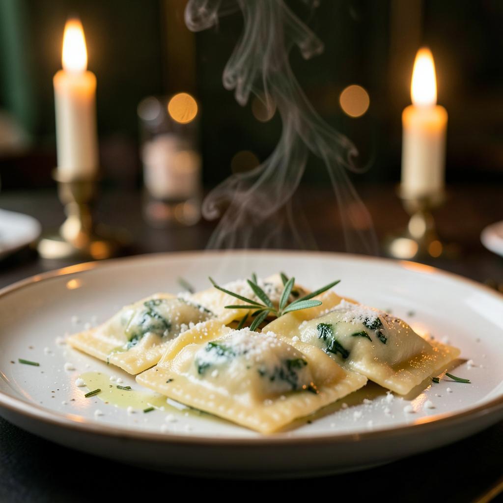Ravioli di Ricotta e Spinaci / Ravioli de Ricotta y Espinacas · MalAmore, cucina italiana en Alcobendas