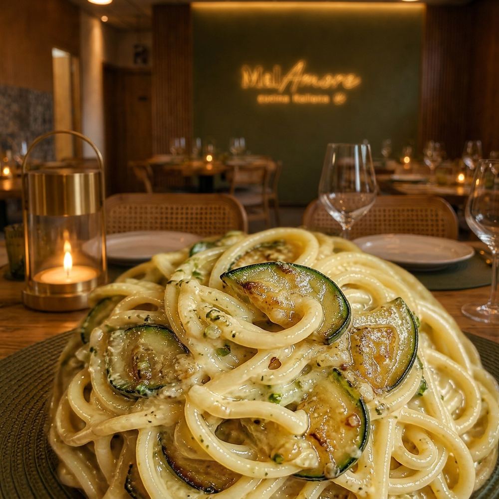 Spaghetti alla Nerano / Espaguetis a la Nerano · MalAmore, cucina italiana en Alcobendas